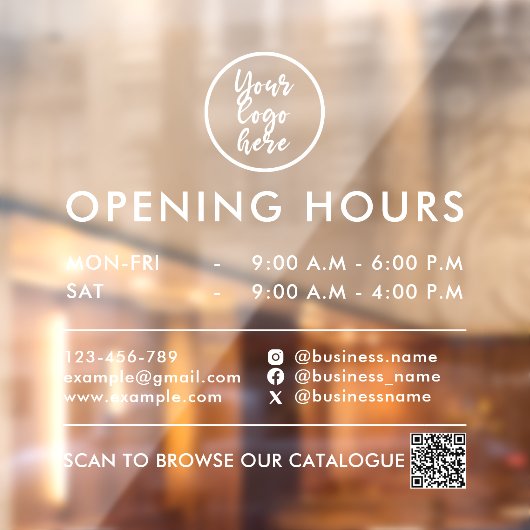 Zakelijke uren QR-code Logo Contactgegevens Wit Raamsticker (Vel 2)