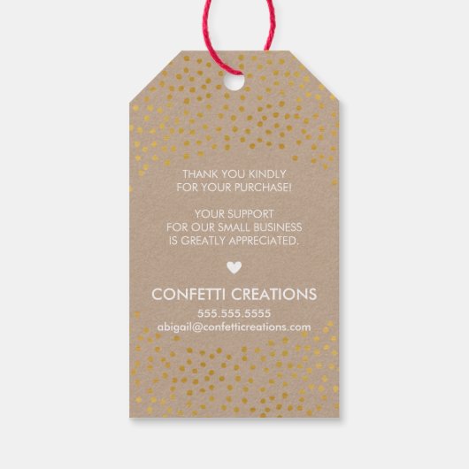 ZAKELIJKE VERPAKKING rustieke gouden confetti spot Cadeaulabel (Achterkant)