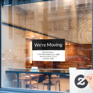 Zakelijke We're Moving Aankondiging Zwart & Wit Raamsticker