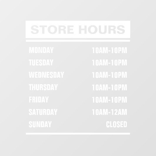 Zakelijke winkel openingstijden raamsticker (Vel)