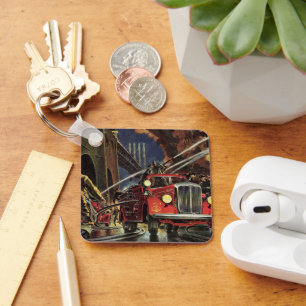 zaken, brandweerlieden brandweerauto's sleutelhanger