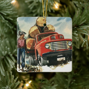  zaken, Logging Vracht met Lumberjacks Keramisch Ornament