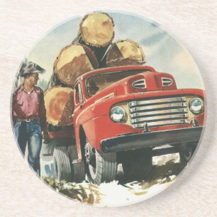 zaken, Logging Vracht met Lumberjacks Zandsteen Onderzetter