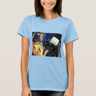 Zaken secretaresse uit het verleden typt een brief t-shirt