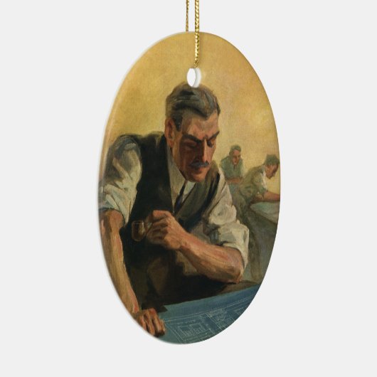 zakenarchitect en bouwblauwdrukken keramisch ornament (Rechts)