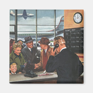 zakendoen, mensen aan het vliegticket Counter Magneet