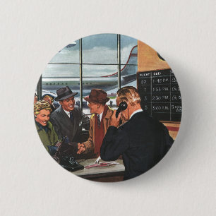 zakendoen, mensen aan het vliegticket Counter Ronde Button 5,7 Cm