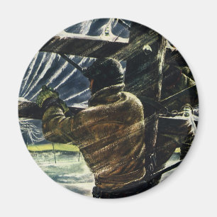 zakenelektricien die in het Storm van de sneeuw w Magneet