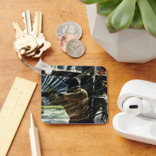 zakenelektricien die in het Storm van de sneeuw w Sleutelhanger