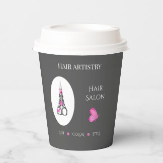 Zakenkapper Salon Bedrijfsbranding Schaar Papieren Bekers