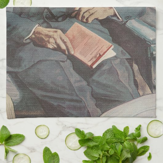  zakenreizen, lezen op het vliegtuig theedoek (Gevouwen)