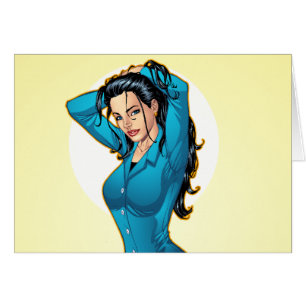 Zakenvrouw die haar haar haar haar haar hand opzui