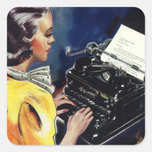 Zakenvrouwelijke secretaresse uit het verleden typ vierkante sticker