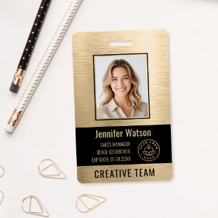 Zakenwerknemer Foto Nep Geborsteld Goud Zwart ID Badge