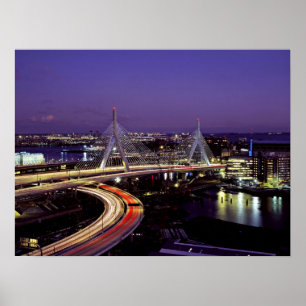 Zakim Bridge, Boston 's nachts Poster