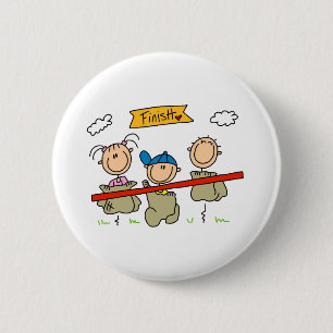 Zakloopwedstrijd met stokpoppetjes ronde button 5,7 cm
