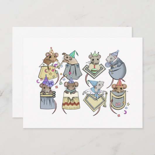 Zakmuizen verjaardagsfeest briefkaart (Voorkant / Achterkant)