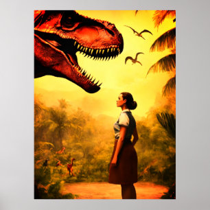 Zal de T-Rex de Meisje in het Bos op de Muur Krijg Poster
