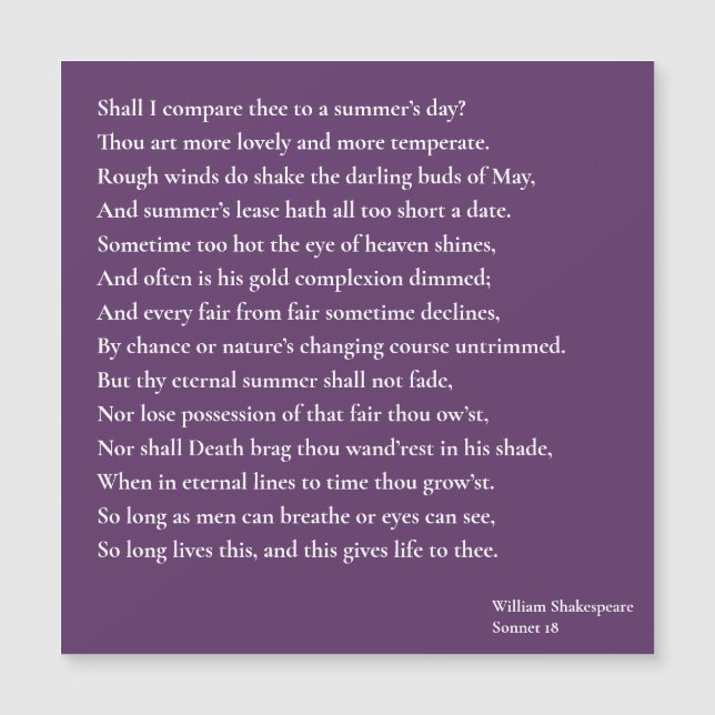 Zal ik dit vergelijken met een zomerdag? sonnet 18 (Voorkant)