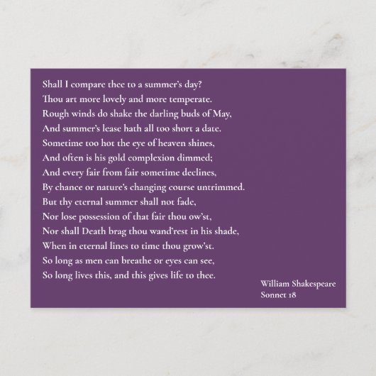 Zal ik dit vergelijken met een zomerdag? sonnet 18 briefkaart (Voorkant)