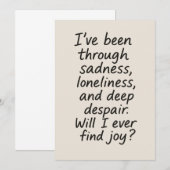 Zal ik ooit vreugde vinden? – Minimalistisch emoti Kaart (Voorkant / Achterkant)