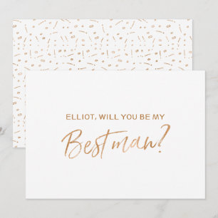 "Zal je mijn beste man zijn" Gold Roos Hand letter Kaart