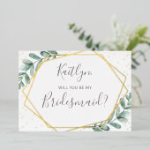 Zal je mijn Bridesmaid Eucalyptus Geometric zijn? Folie Uitnodiging (Staand Voorkant)
