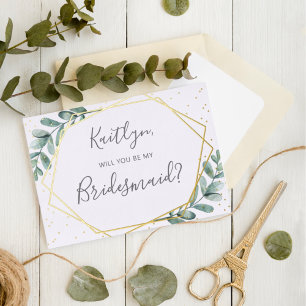 Zal je mijn Bridesmaid Eucalyptus Geometric zijn? Folie Uitnodiging Briefkaart