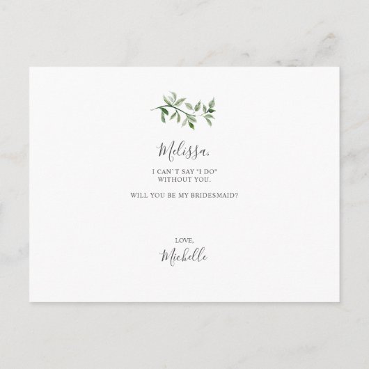 Zal je mijn Bridesmaid Greenery Sketch Foliage zij Uitnodiging Briefkaart (Achterkant)