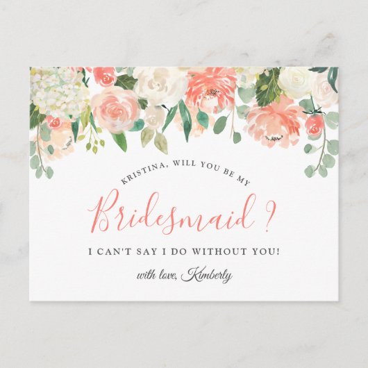Zal je mijn Bridesmaid Koral Peach zijn? Uitnodiging Briefkaart (Voorkant)
