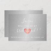 Zal je mijn Bridesmaid zijn - Glam Heart Silver Kaart (Voorkant / Achterkant)