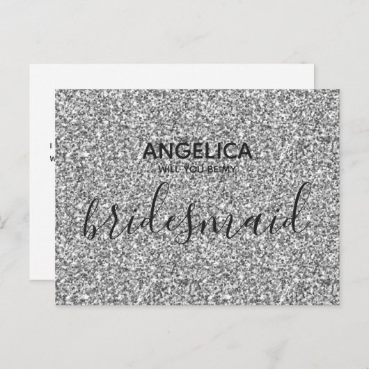 Zal je mijn bruidmaid Silver Glitter zijn? Uitnodiging Briefkaart (Voorkant / Achterkant)