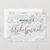 Zal je mijn bruidmaid White Terrazzo Modern zijn? Uitnodiging Briefkaart (Voorkant / Achterkant)