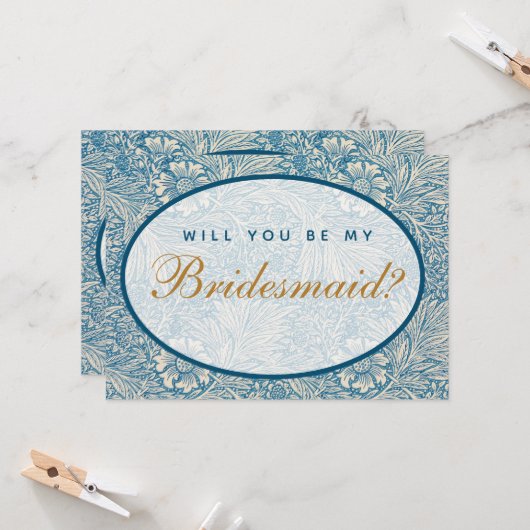 Zal je mijn bruidsmeisje voorstel blauwe bloem zij kaart (Voorkant / Achterkant in situ)