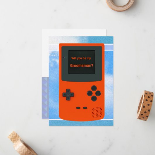 Zal je mijn Groomsman Handheld Elektronisch Game w Notitiekaartje (Voorkant / Achterkant in situ)