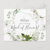 Zal je mijn Maid Honor Greenery Sketch Foliage zij Uitnodiging Briefkaart (Voorkant)