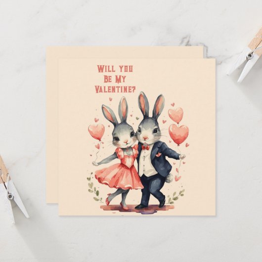 Zal Jij Mijn Valentijn Konijnen Koppel Zijn Kaart (Voorkant / Achterkant in situ)