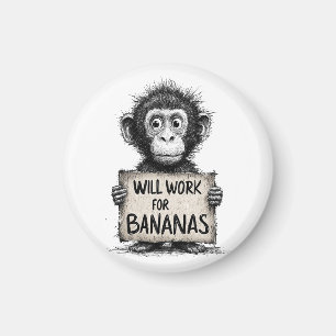 Zal Werken voor Bananen - Humoristische Aap Schets Magneet