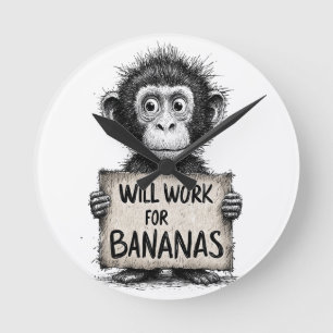 Zal Werken voor Bananen - Humoristische Apen Schet Ronde Klok