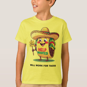Zal Werken voor Tacos – Grappig Cartoonesk T-Shirt