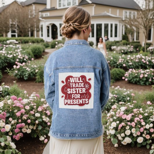 Zal Zus Ruilen voor Cadeaus Grappige Kerst Denim J Jacket (Huwelijk Achterkant)
