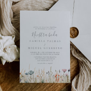 Zalige Boho Wildflower Nuestra Boda bruiloft Kaart