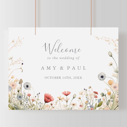 Zalige kleurrijke Boho Wildflower Wedding Welkom Poster