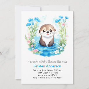 Zalige Otter Waterverf Floral Boy Baby shower Kaart