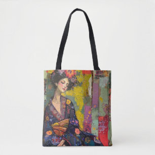 Zalige vrouw in Kimono Draagtas