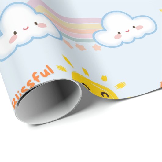 Zalige zonneschijn & regenboog Happy Clouds, zon Cadeaupapier (Rol Hoek)