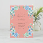 Zalm Azure Bloemblad Bruiloft Kaart (Staand voorkant)