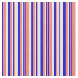 Zalm, Blauw en Wit gekleurd Striped Patroon Stof