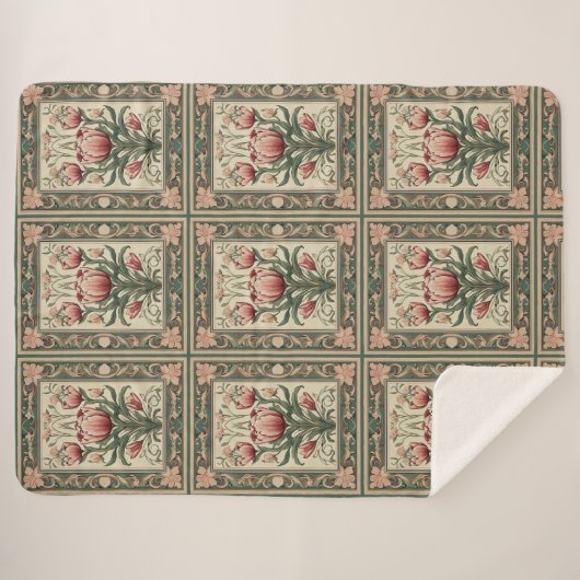 Zalm bloeit en smaragdgroen ornament sherpa deken (Voorkant (horizontaal))