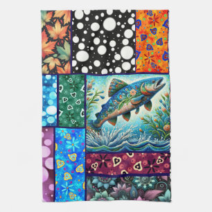 Zalm Crazy Quilt Bloemrijke Whimsical Kleurrijk Theedoek